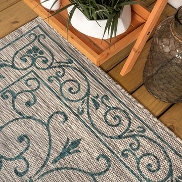Charleston Vintage Filigree Textured Weave Indoor/outdoor Round Rug